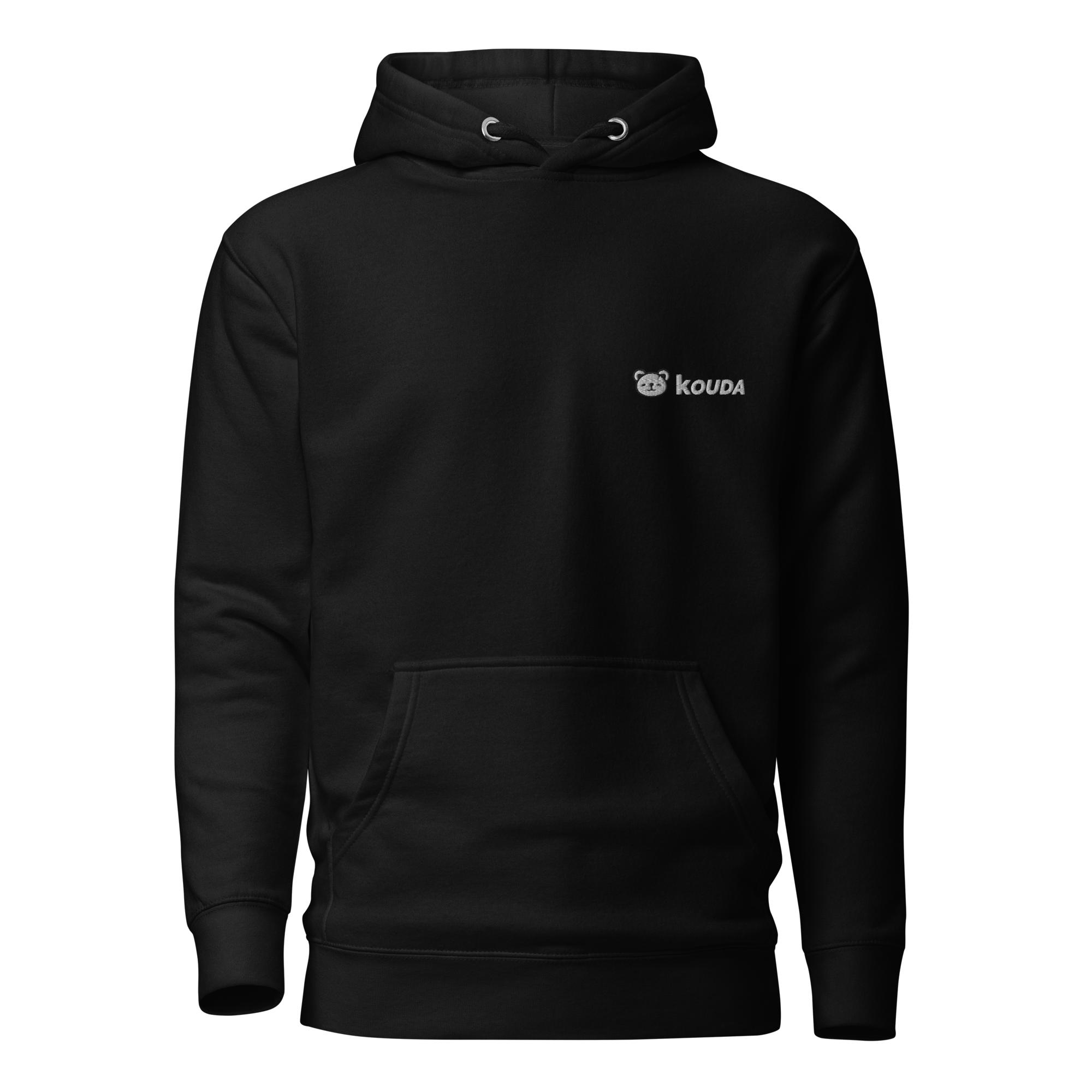 KOUDA Logo Color Front Stitch Hoodie Black — Front View | Streetwear Hoodie